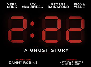 A poster with the name of the main cast and the time 2:22 written in red.